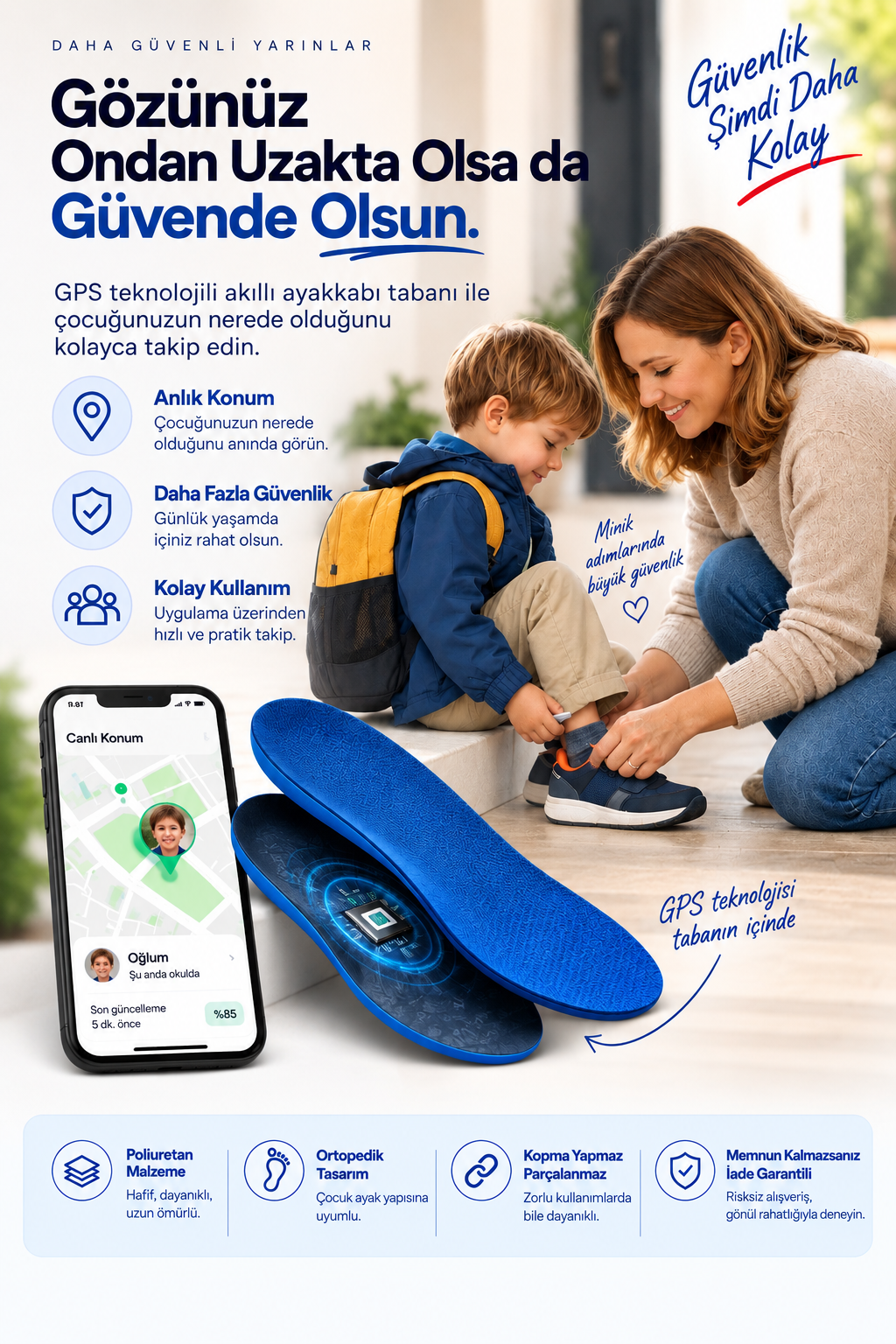 Çocuklar İçin GPS Takip Edilebilir Ayakkabı Tabanı