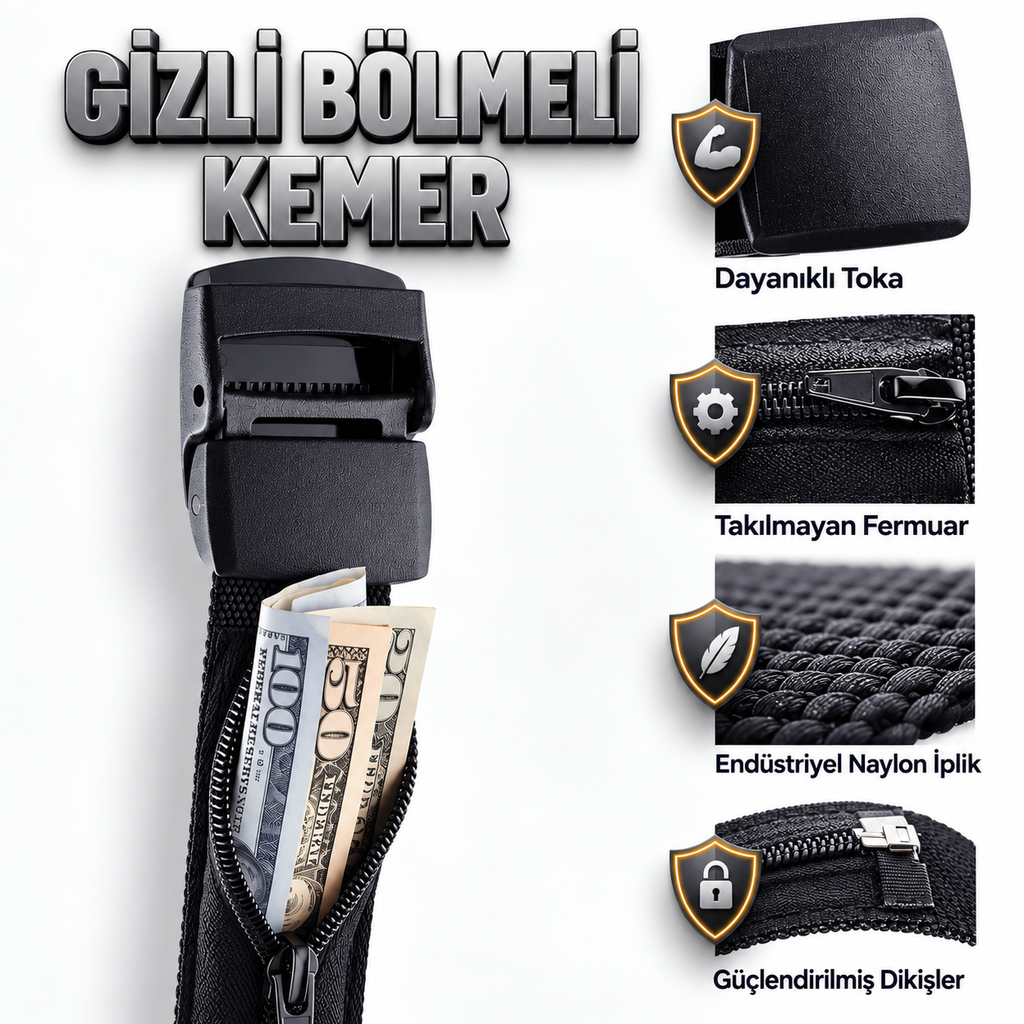 Gizli Bölmeli, Deliksiz, Tokalı Kemer | Anti Alerjik | X-ray de Ötmeyen | Hırsızlığa Karşı Korumalı | İş, Seyahat ve Günlük Kullanım